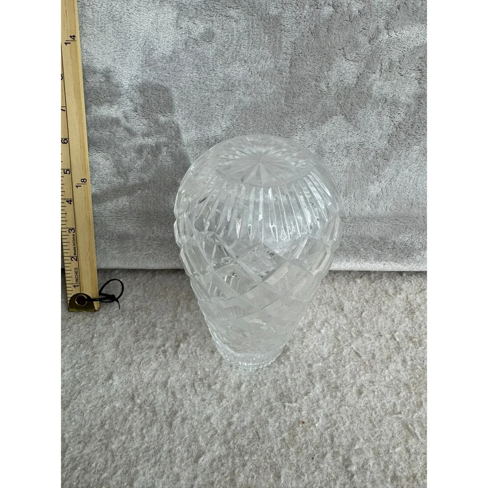 Vintage Cut Glass Diamond Pattern Tapered Floral Vase 7 Inch Clear Regency Style